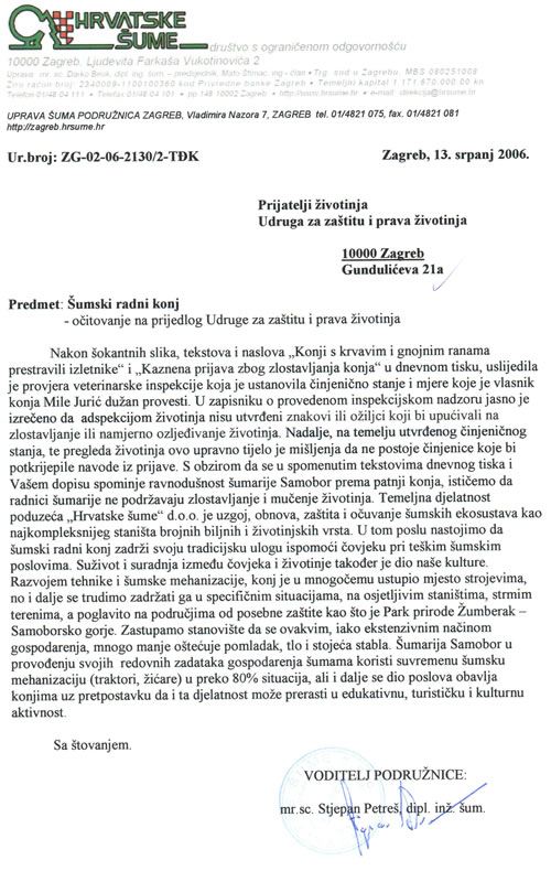 Odgovor Hrvatskih �uma