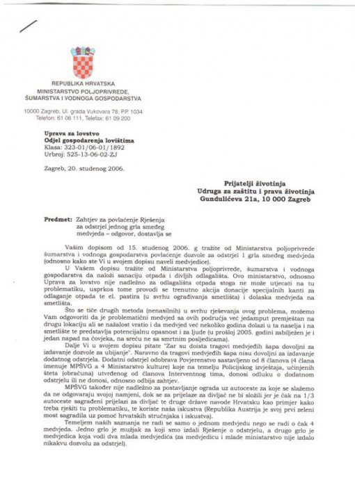 Odgovor Ministarstva Odgovor Ministarstva