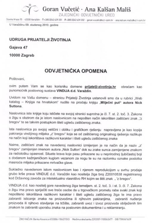 Dopis Vindijinog odvjetni�kog ureda [ 100.52 Kb ]